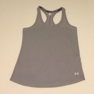 •Under Armour Run Gray & White Striped Tank Sz M